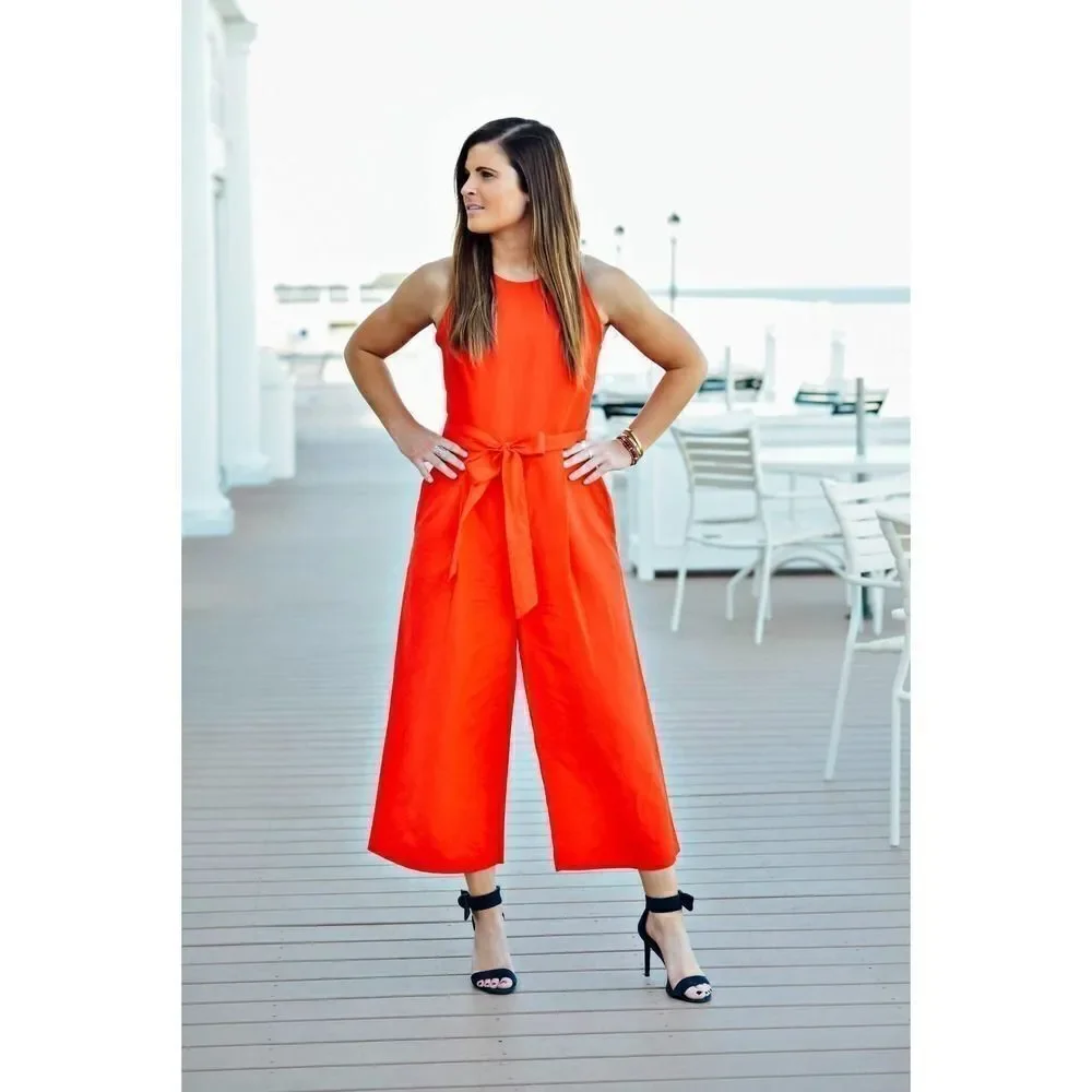 Banana Republic Red Linen-blend Wide-leg Jumpsuit